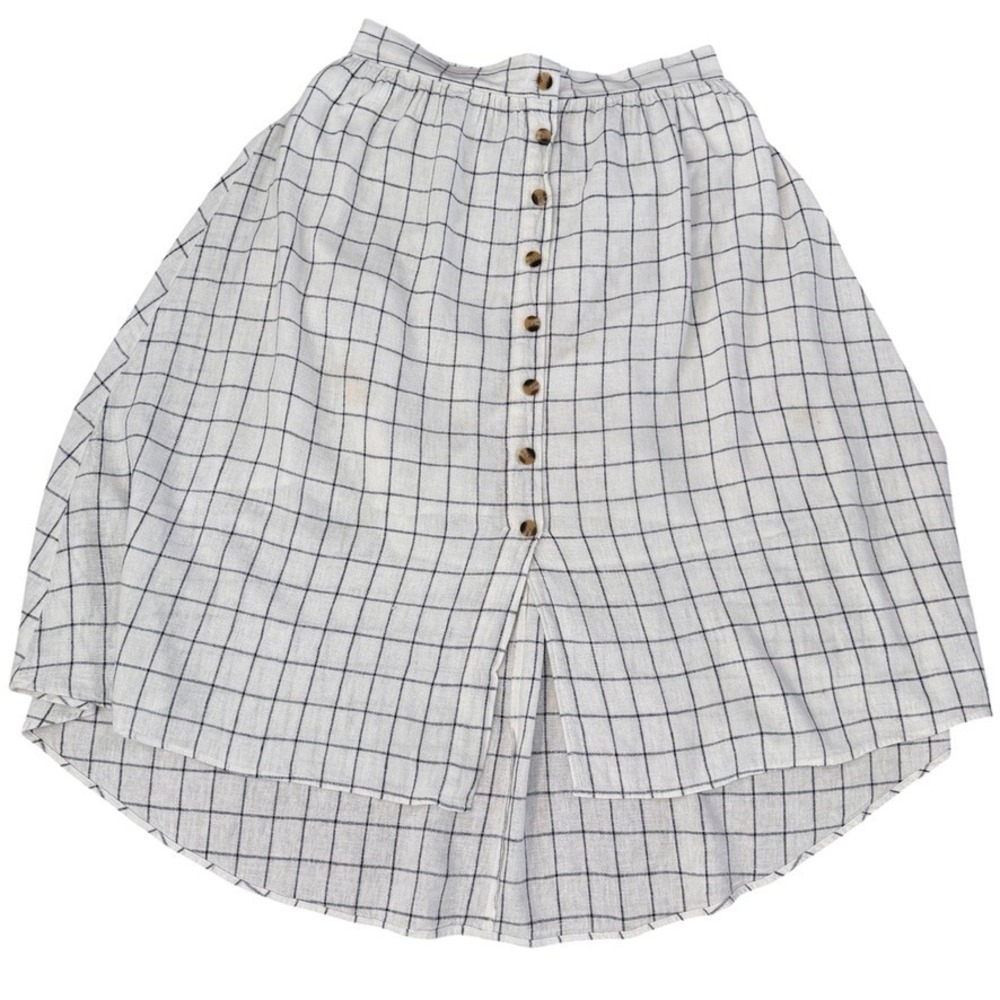 Sonoma x Now Gen Linen Blend Button Front Windowpane Plaid Skirt White Navy M